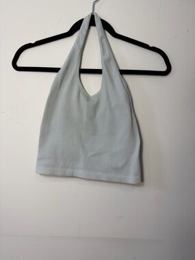 Ribbed Halter Crop Tank Top in Pale Gray